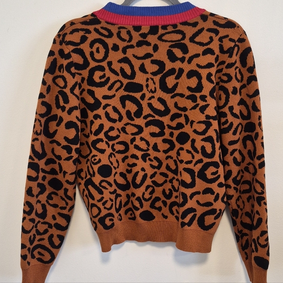 Anthropologie Lea & Viola Leopard Print Cardigan Sweater V Neck Button Up Sz S - Picture 6 of 11